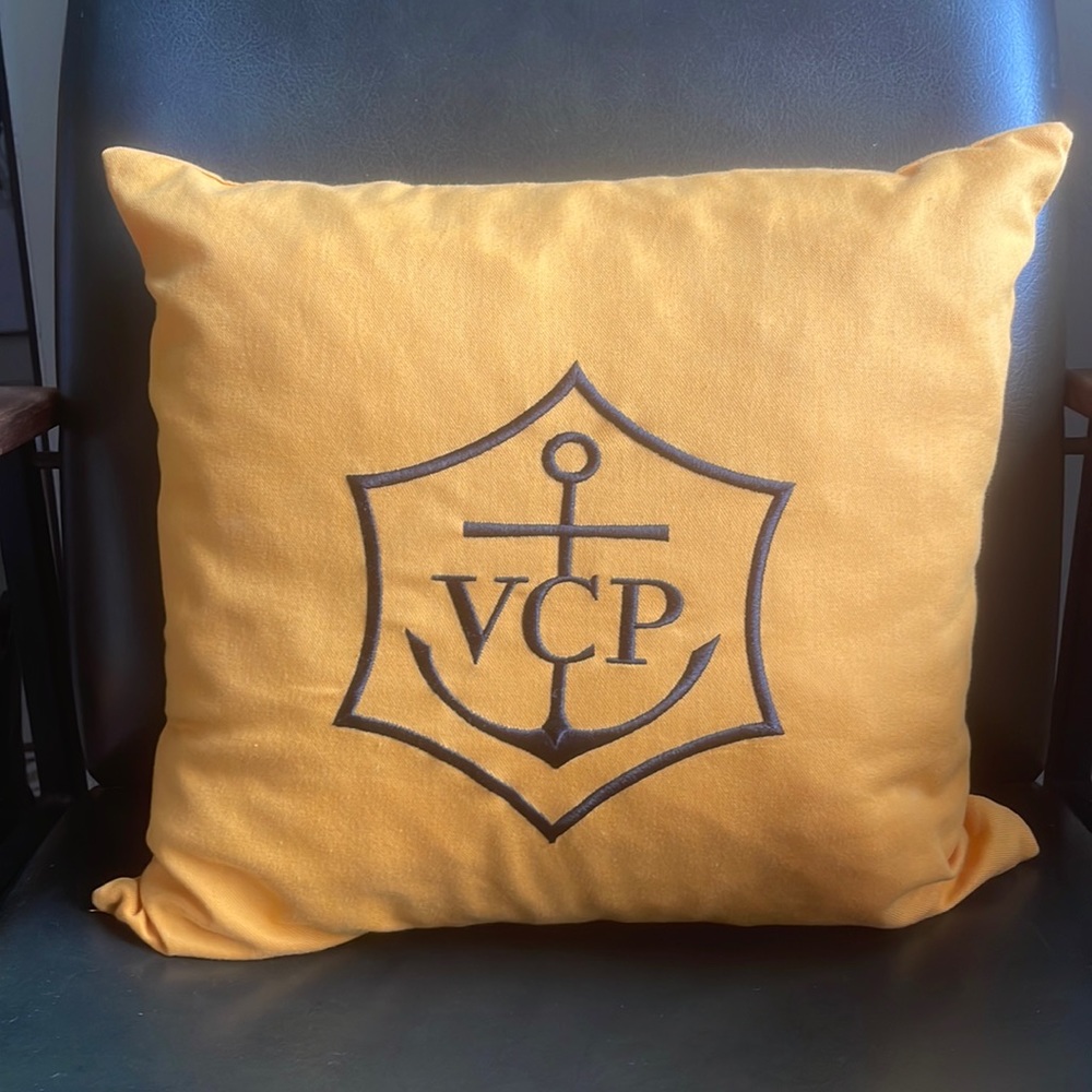 Veuve Clicquot Embroidered Bright Bold Orange Cushion, 38cm x 38cm Square - Picture 3 of 15